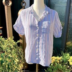Madewell Chronicle Button Down Short Sleeve Shirt Blouse in Rainbow Stripe / XS